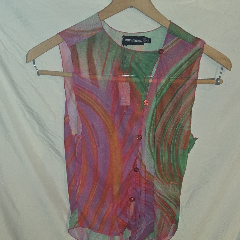 PrettyLittleThing Multicolor Sheer Button Down Shirt